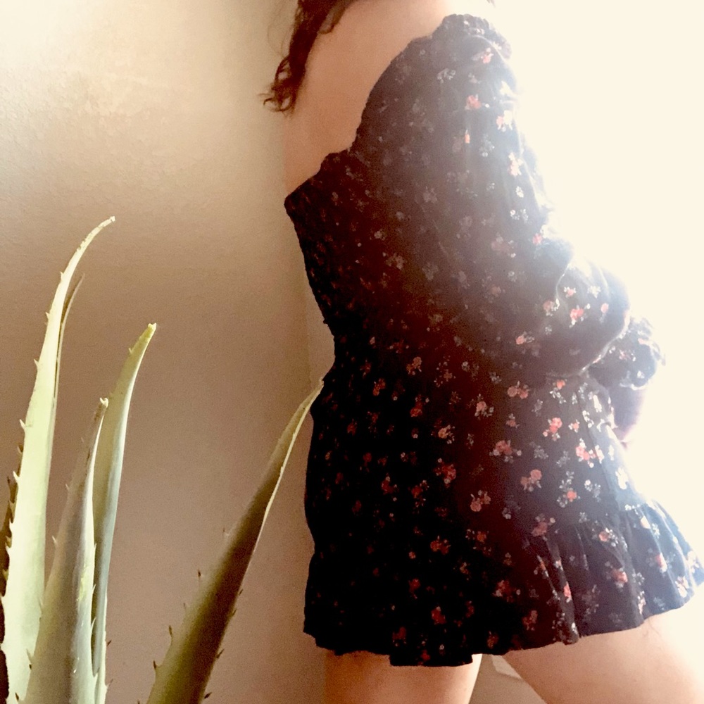 Off Shoulder Black Floral Dress